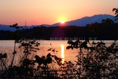 岩手県 盛岡市 御所湖 岩手山に沈む夕日